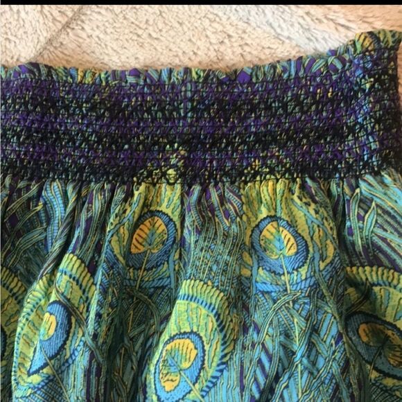 Anthropologie Silk Skirt Peacock Feather Print Kimchi Blue - Picture 10 of 14